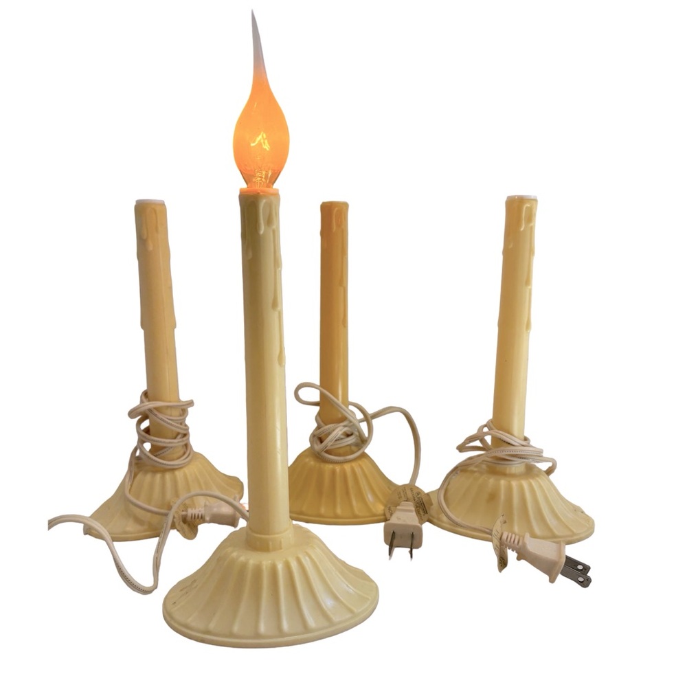 Set of 4 Vintage Cream Window‎ Electric Candle Sticks